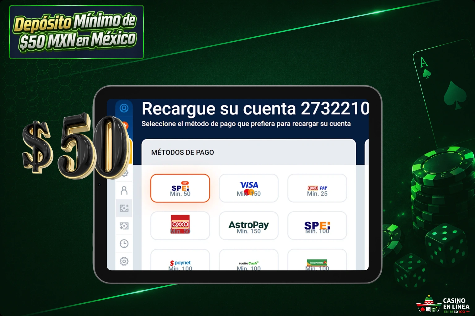 Bonos Disponibles con un Depósito de 50 Pesos