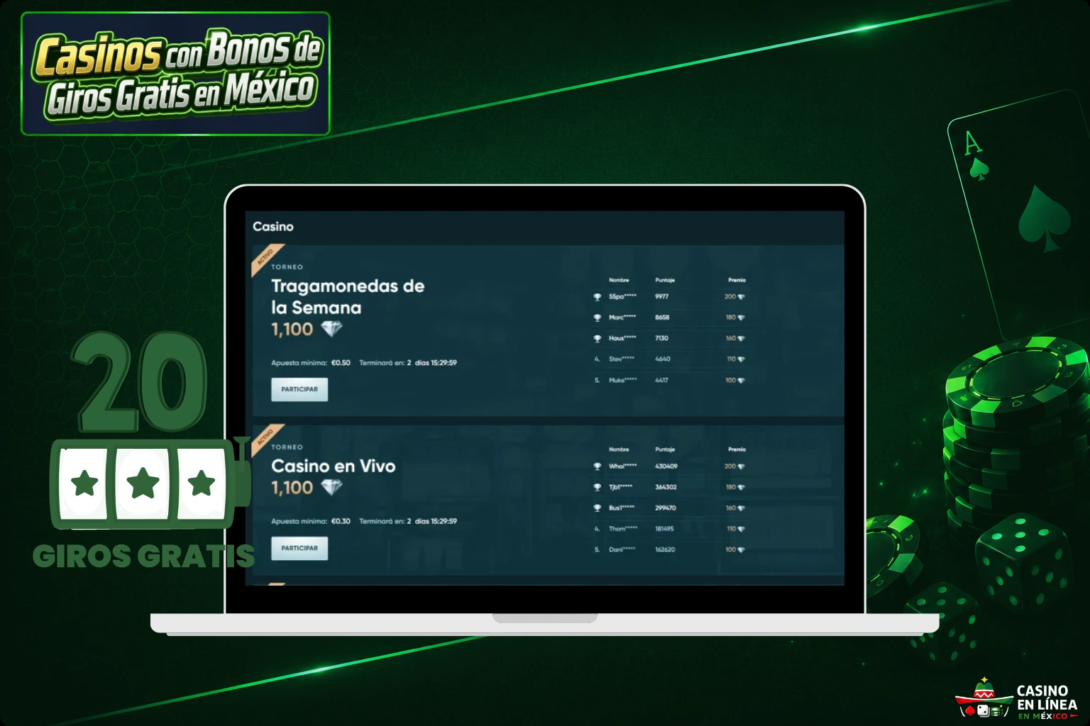 Tipos de Bonos con 20 Giros Gratis