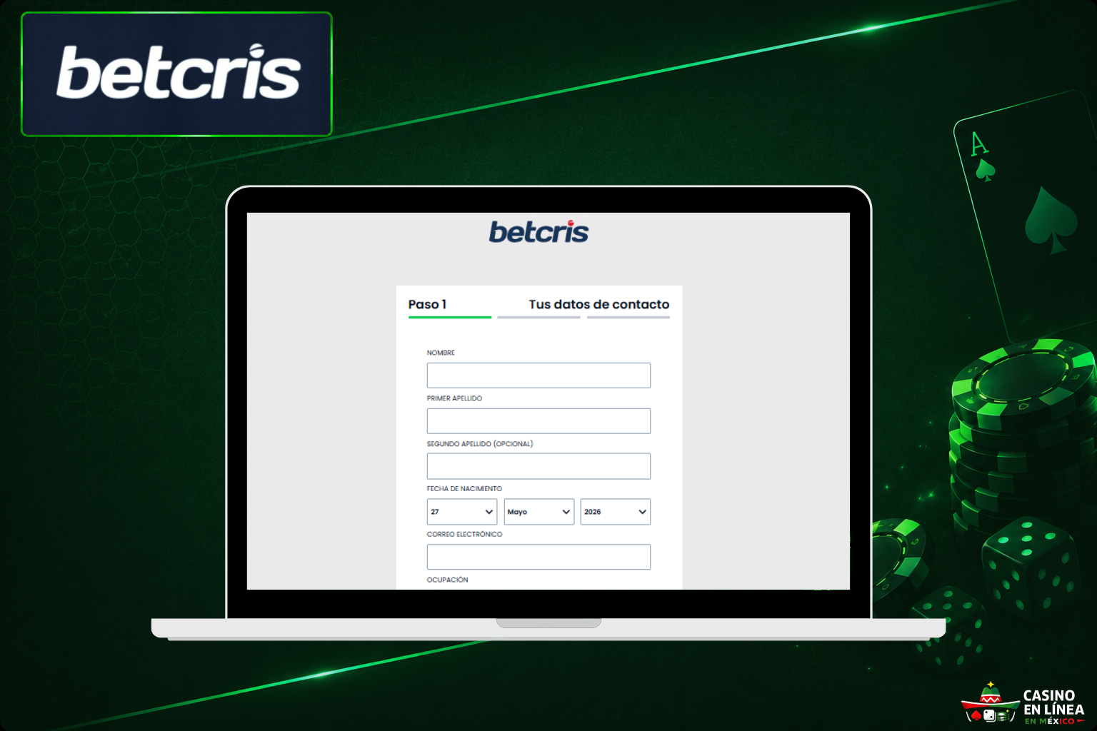 Registro en el sitio web del casino BetCris