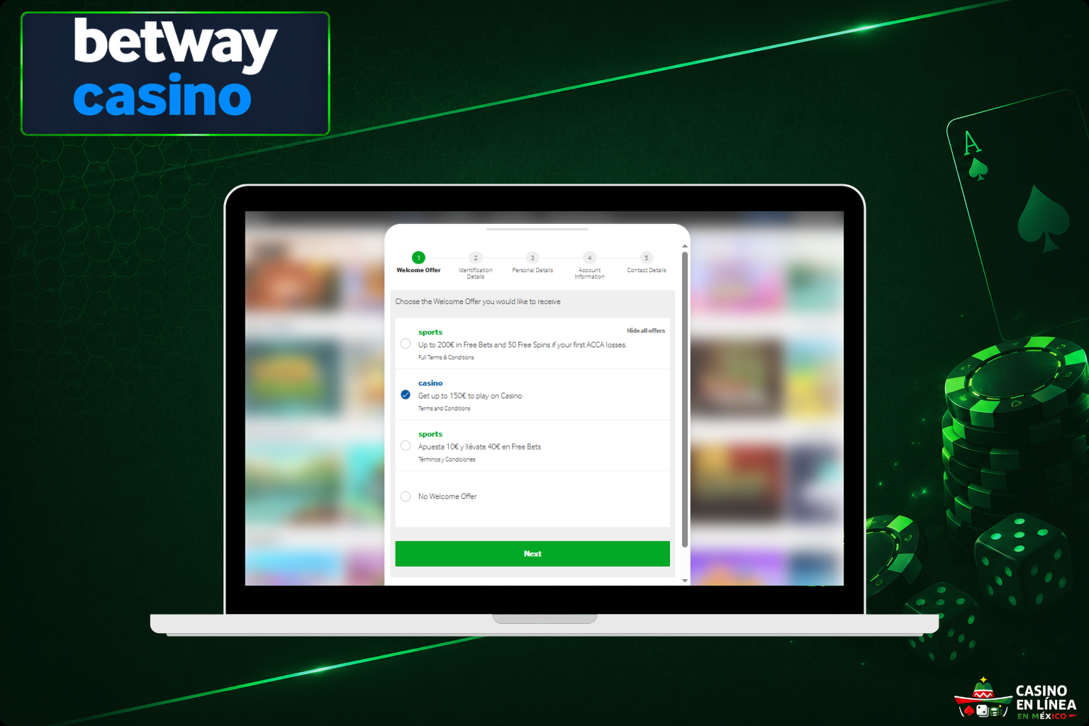 Registro en el portal de juegos de Betway Casino