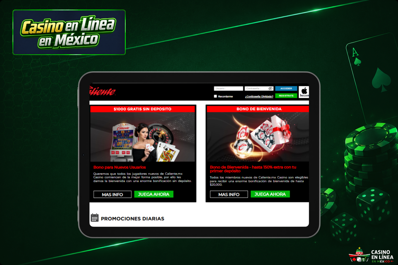 Bonos en el sitio web oficial de Caliente Casino