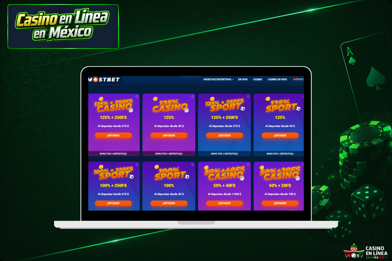 Obtén bonos en el sitio web de Mostbet Casino
