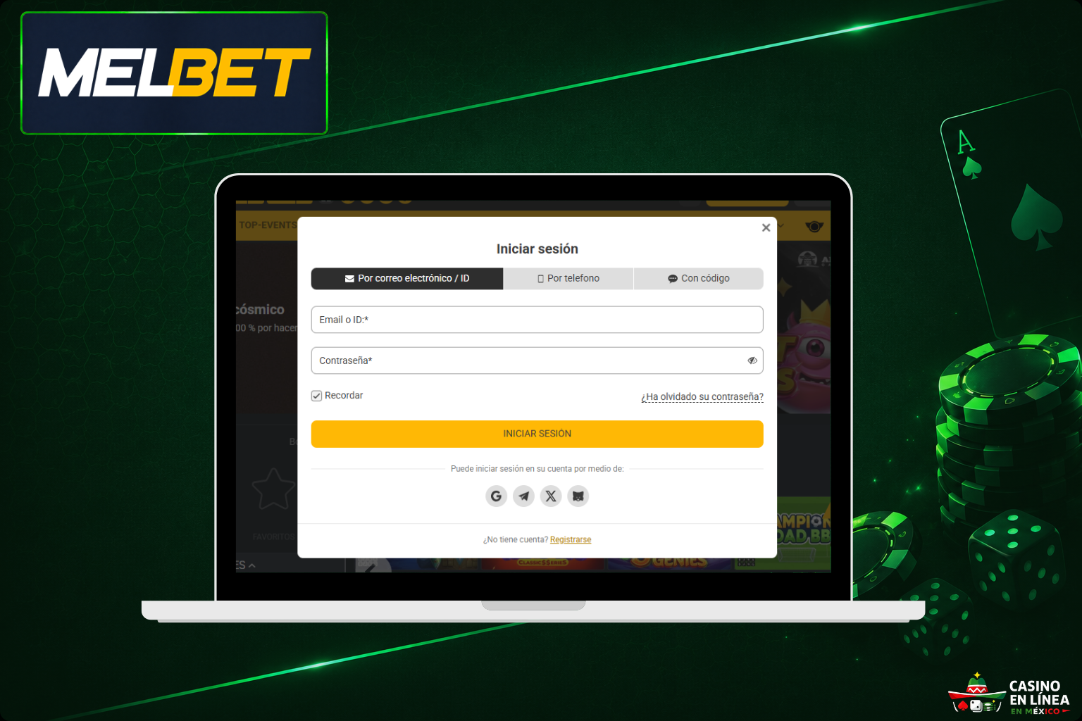 Inicia sesión en tu cuenta personal en el sitio web de Melbet