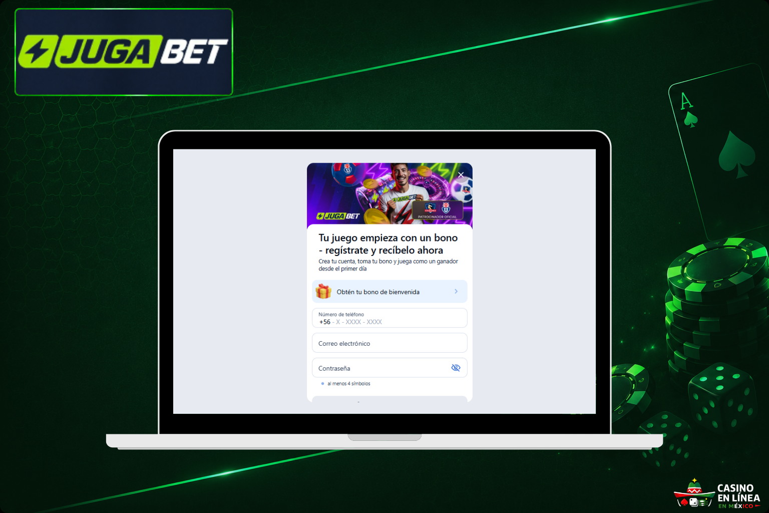 Formulario de registro en el sitio web del casino JugaBet