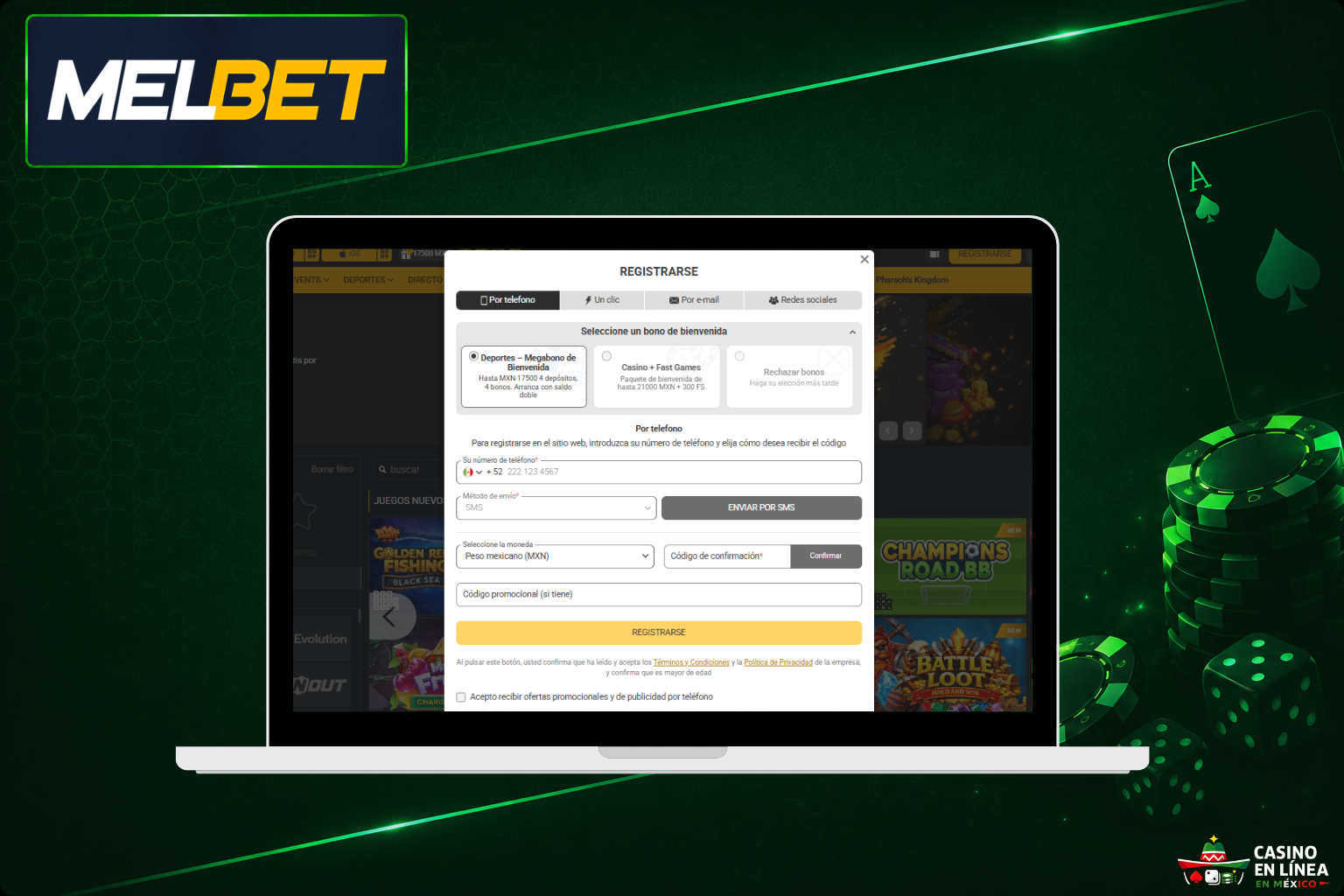 Regístrate en la página web oficial de Melbet