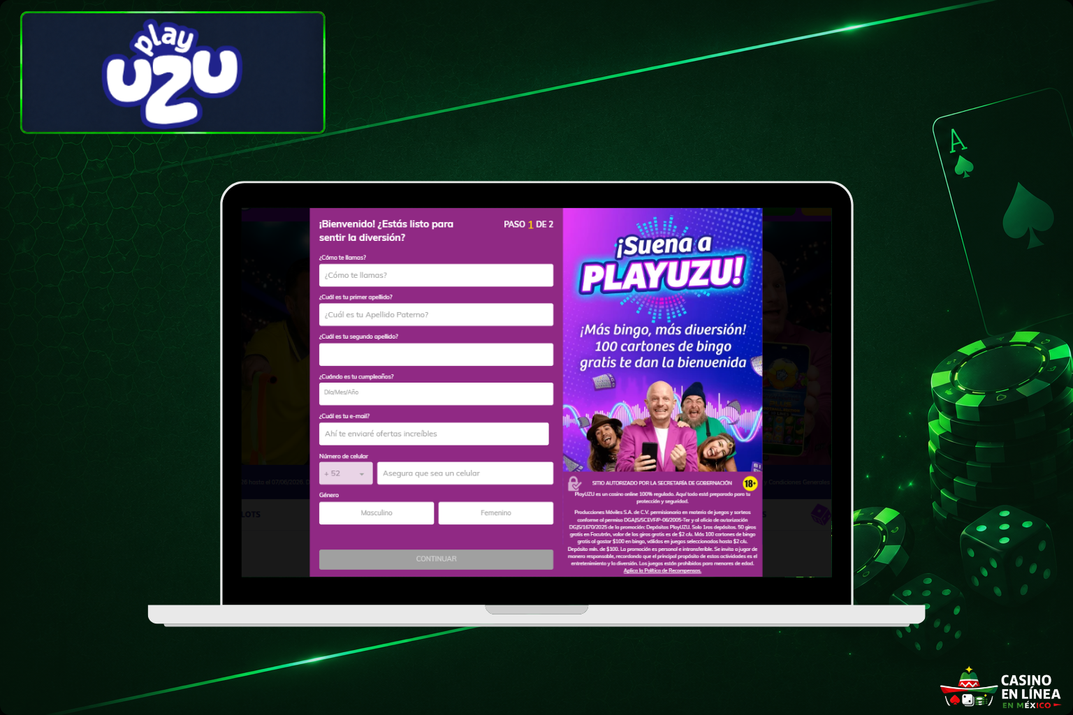 Registro en PlayUzu Casino en el sitio web oficial