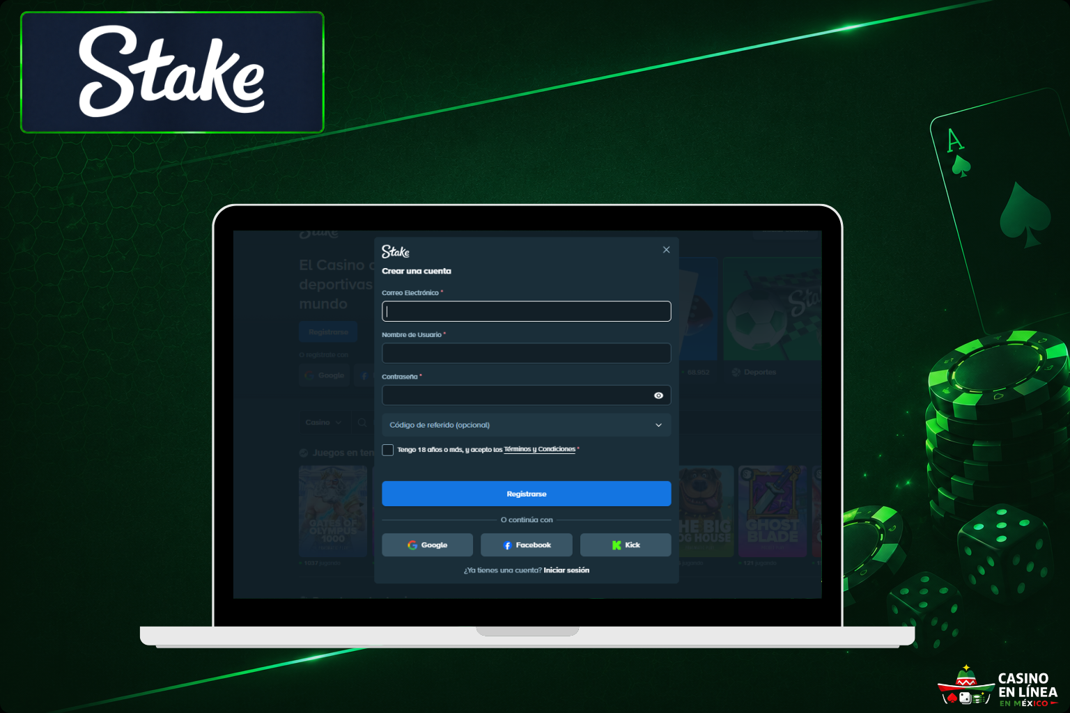Regístrate en el sitio web de Stake Casino