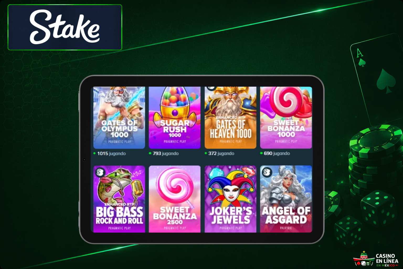 Máquinas tragamonedas en el sitio web de Stake Casino