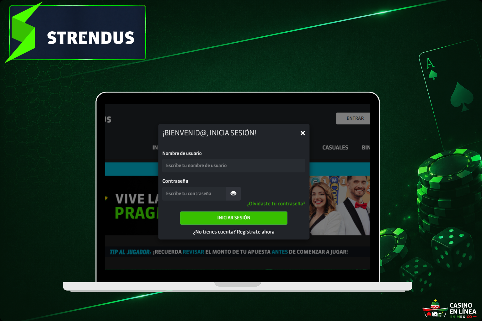 Inicia sesión en el portal de juegos de Strendus Casino